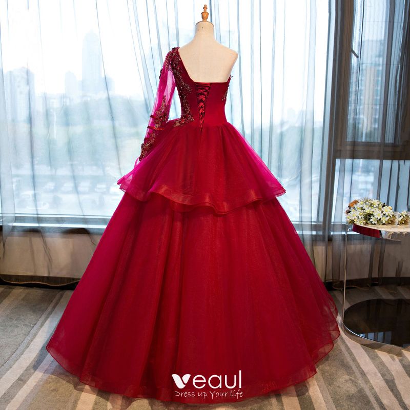 Chic Beautiful Red Flower Girl Dresses 2017 Ball Gown Off-The-Shoulder  Short Sleeve Long