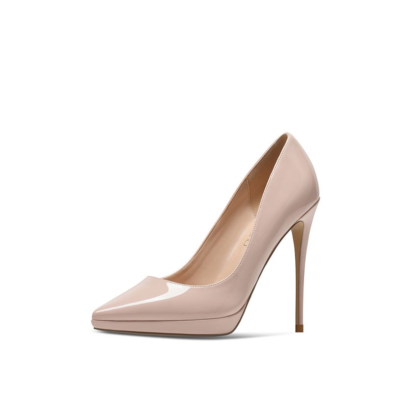 Modest / Simple Nude Office OL Patent Leather 2020 12 cm Stiletto Heels Pointed Toe Pumps