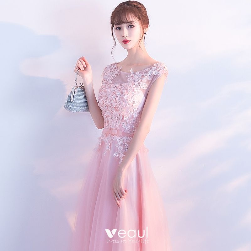 Elegant Blushing Pink Evening Dresses 2018 A-Line / Princess Sequins ...