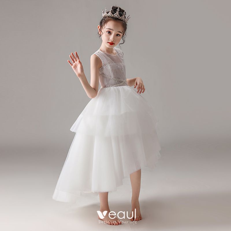 white high low flower girl dress