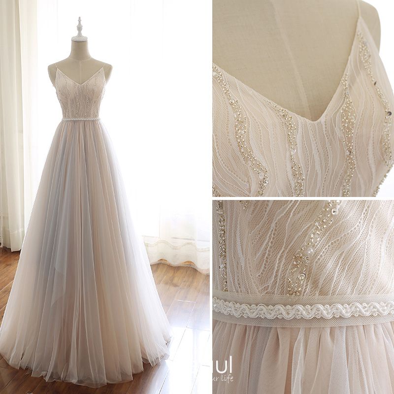 Luxury / Gorgeous Beige Evening Dresses 2020 A-Line / Princess ...