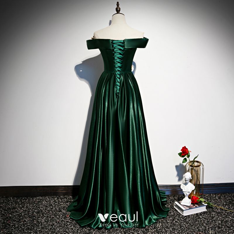 Chic / Beautiful Dark Green Satin Evening Dresses 2020 A-Line ...
