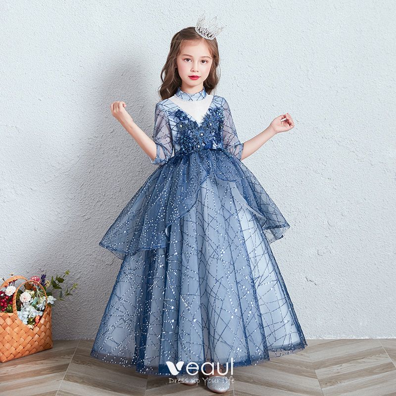 Chic / Beautiful Royal Blue See-through Birthday Flower Girl Dresses ...