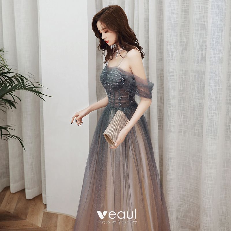 Elegant Grey Gradient-Color Brown Evening Dresses 2020 A-Line ...