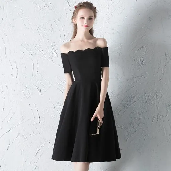 Modest / Simple Black Graduation Dresses 2018 A-Line / Princess Off-The ...