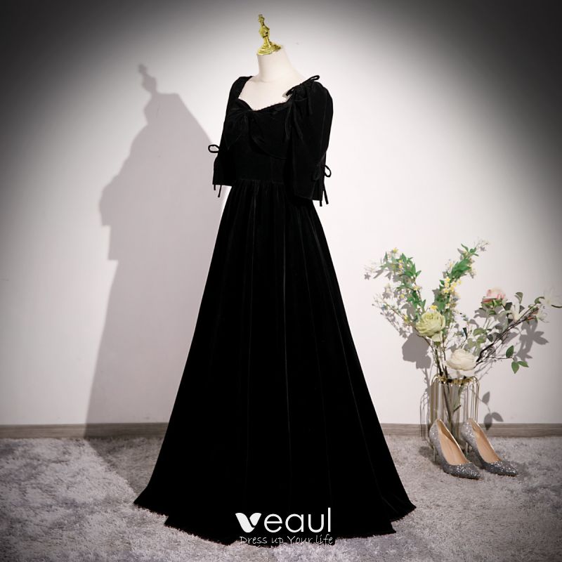 Elegant V-neck Low Back Hepburn Style Long Velvet Dress 