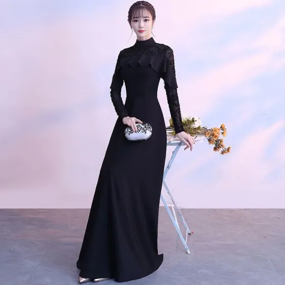 Modest / Simple Black Floor-Length / Long Evening Dresses 2018 A-Line ...