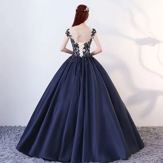 Vintage / Retro Navy Blue Quinceañera Prom Dresses 2018 Ball Gown ...