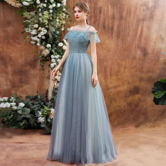 High-end Sage Green Dancing Prom Dresses With Shawl 2021 A-line 