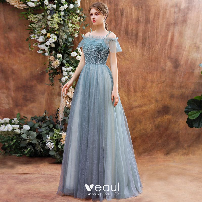 High-end Sage Green Dancing Prom Dresses With Shawl 2021 A-Line ...