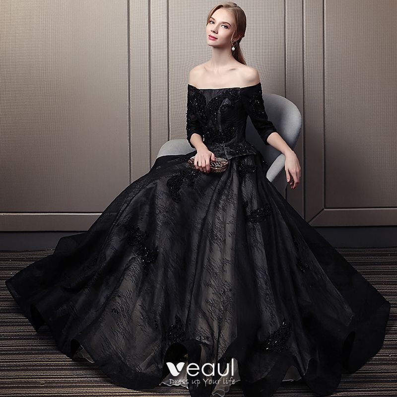 Elegant Black Evening Dresses 2019 A-Line / Princess Off-The-Shoulder ...