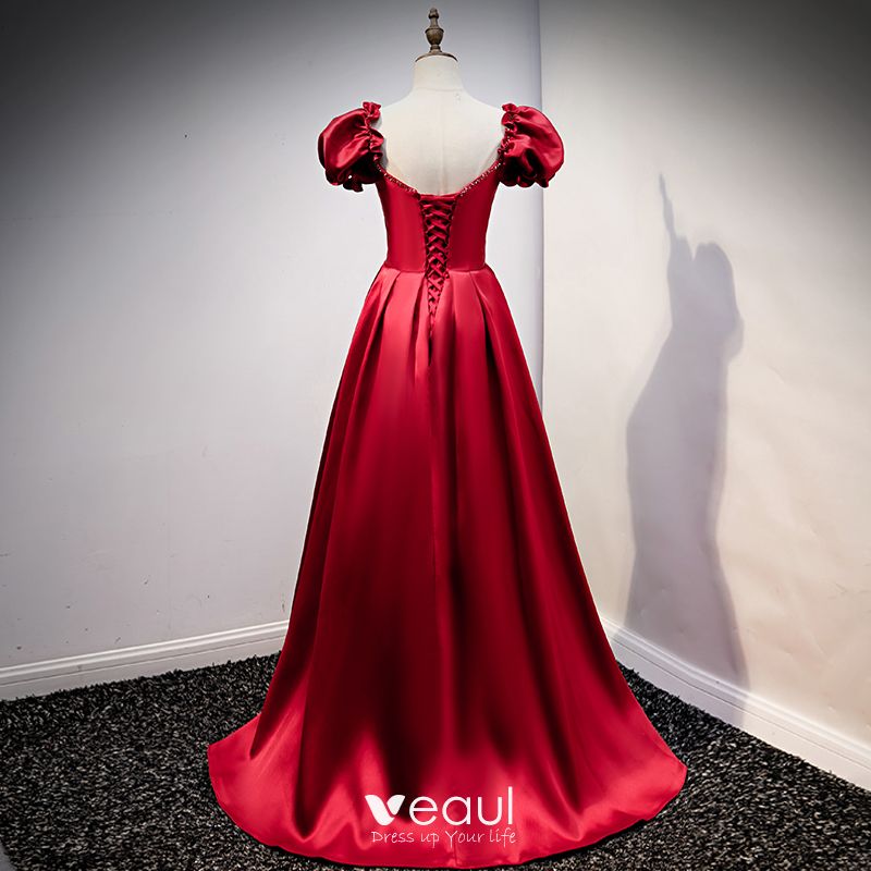 Vintage / Retro Burgundy Satin Prom Dresses 2021 A-Line / Princess ...