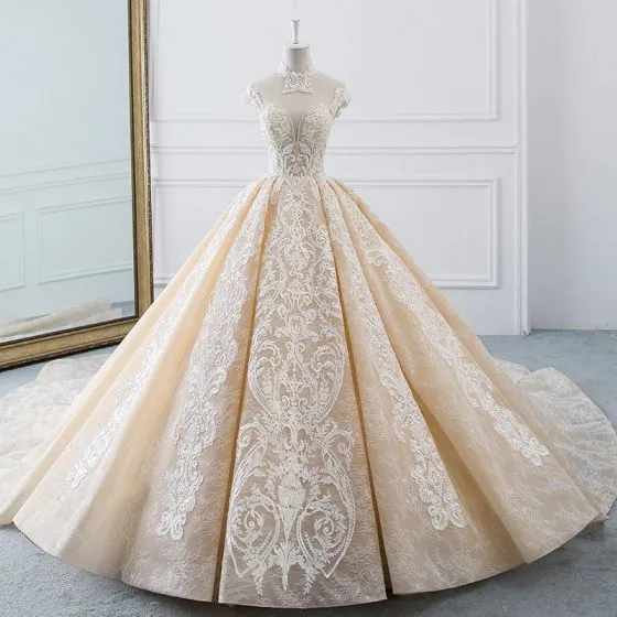 Luxury / Gorgeous Champagne See-through Wedding Dresses 2019 Ball Gown ...