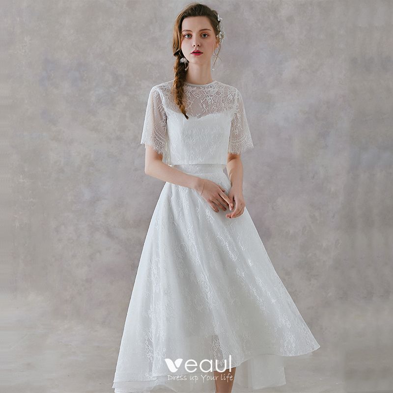 2 Piece Ivory Lace Outdoor / Garden Wedding Dresses 2019 A-Line ...
