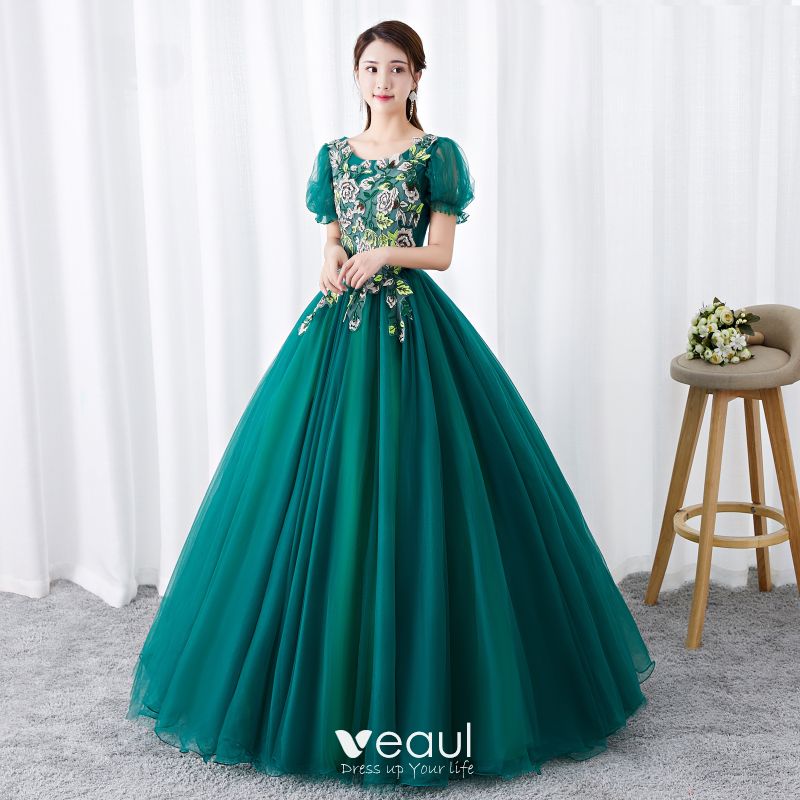 Chic / Beautiful Dark Green Prom Dresses 2019 Ball Gown Scoop Neck ...