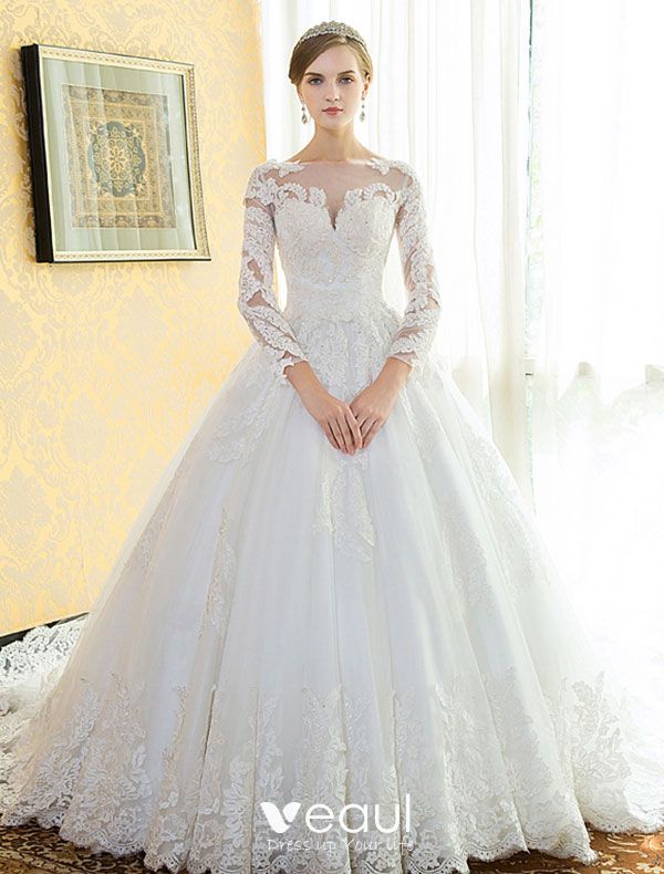 Women/'s A-Line Wedding Dresses 2017 Long Sleeves Lace Bridal Gowns 2017
