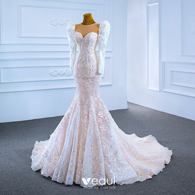 Luxury / Gorgeous Champagne Bridal Wedding Dresses 2021 Trumpet ...
