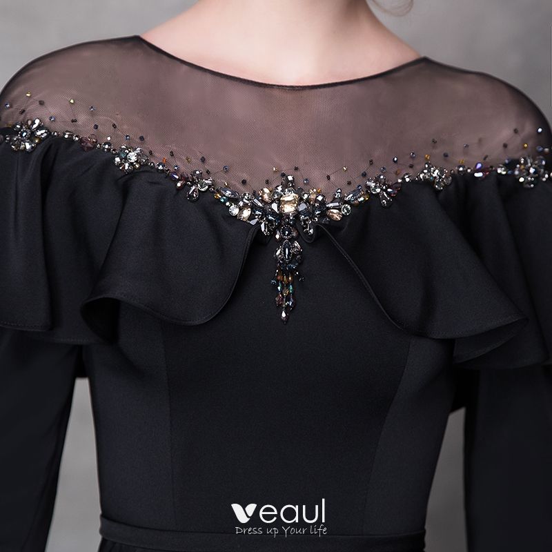 Elegant Black Evening Dresses 2018 Trumpet / Mermaid Crystal Rhinestone ...