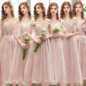 blush tea length dress