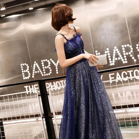 Starry Sky Royal Blue Evening Dresses 2019 A-Line / Princess Spaghetti ...