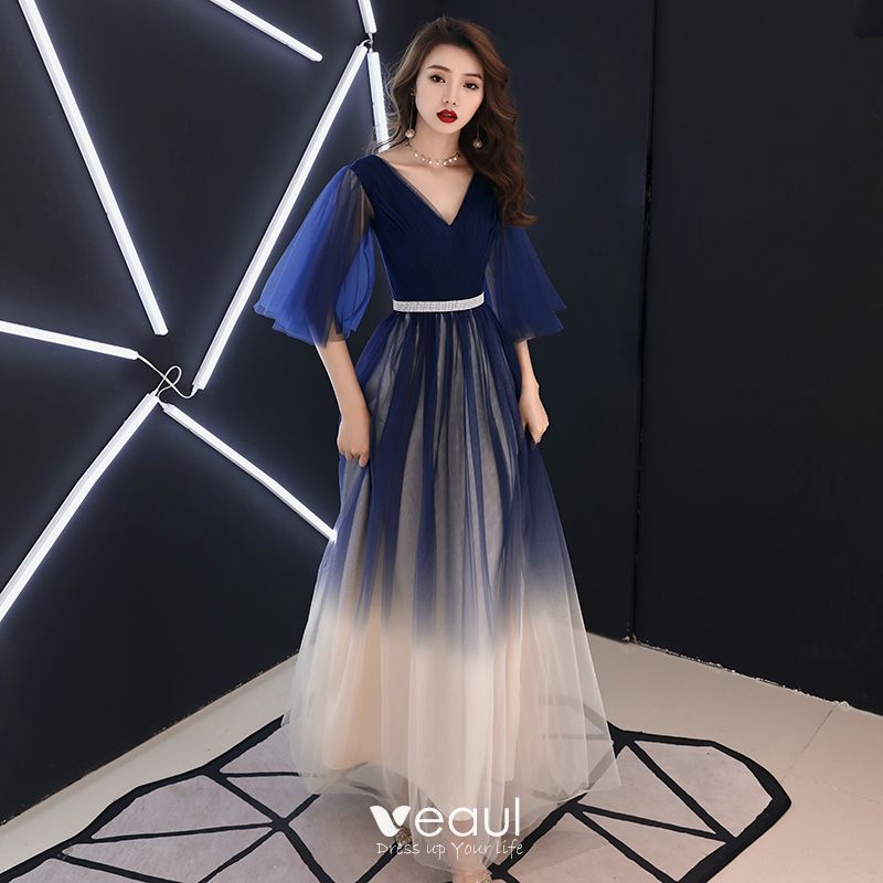 Modern / Fashion Navy Blue Gradient-Color Evening Dresses 2019 A-Line ...