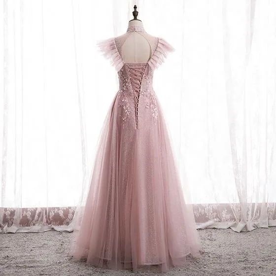 Victorian Style Blushing Pink See-through Prom Dresses 2020 A-Line ...