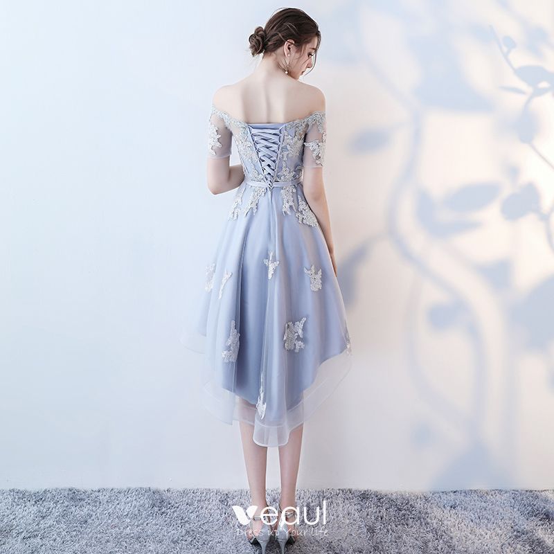 Elegant Sky Blue Graduation Dresses 2017 Strapless Lace Appliques