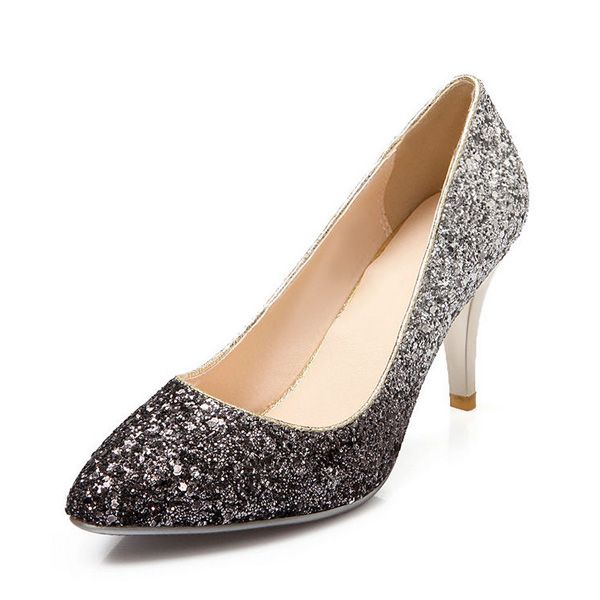 Sparkly Silver High Heel Pumps Glitter Womens Shoes Stiletto Heels