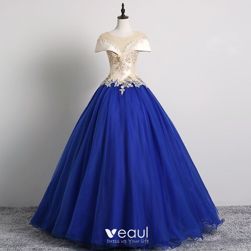 royal blue floral prom dress