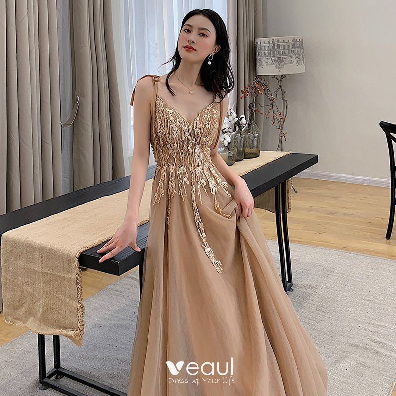 khaki evening gown