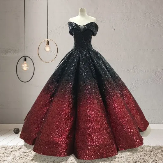 Sparkly Black Red Sequins Prom Dresses ...