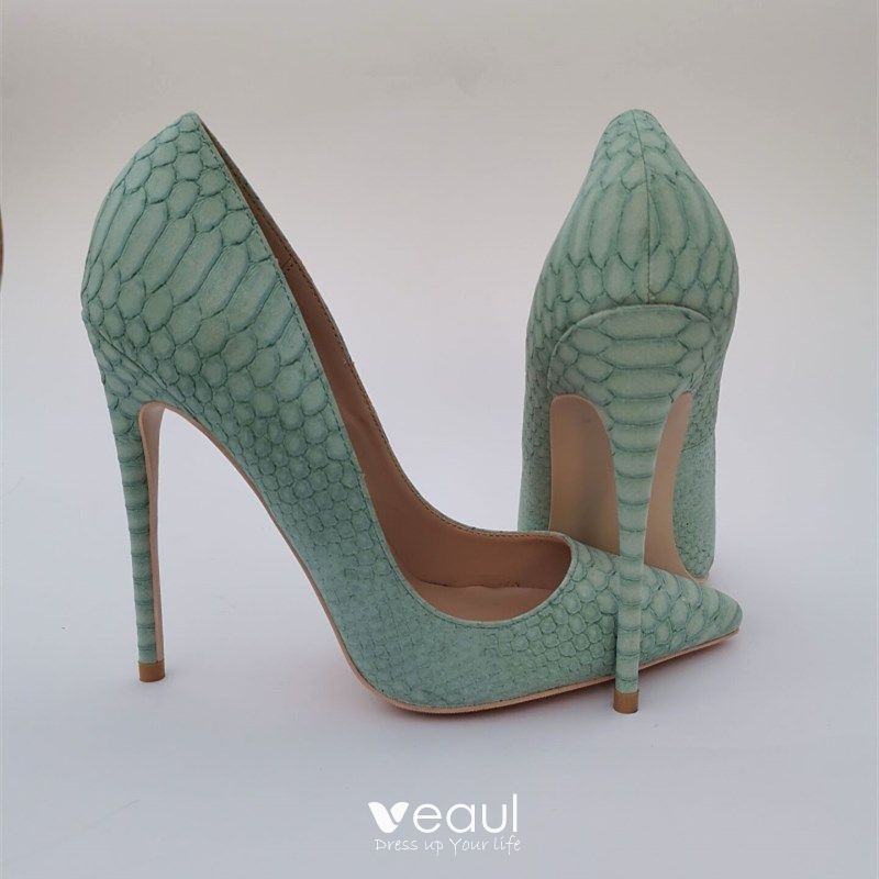 Chic / Beautiful Mint Green Cocktail Party Snakeskin Print 2021 cm Stiletto Heels Pointed Toe High Heels