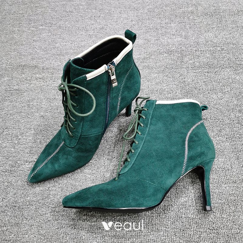 Hermoso Invierno Verde Oscuro Ropa de calle Suede Botas de mujer