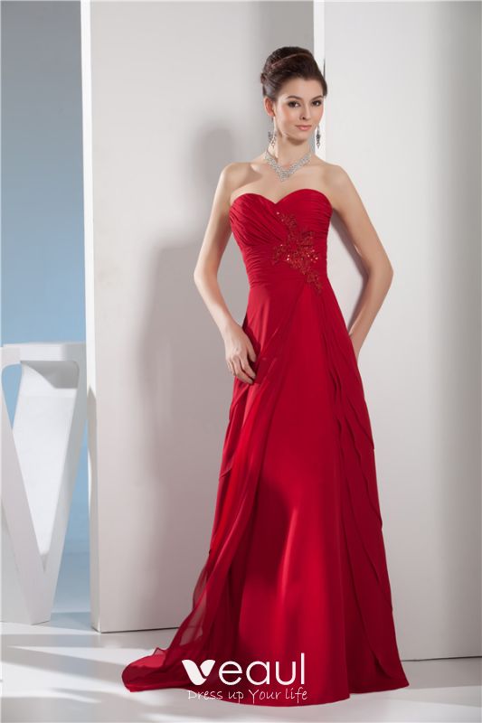red strapless evening dress