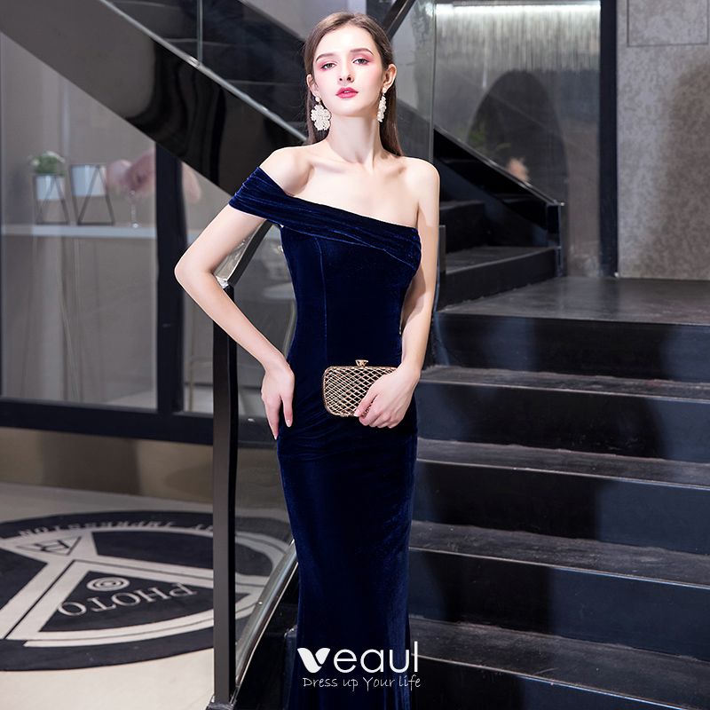 Elegant Solid Color Navy Blue Evening Dresses 2020 Trumpet / Mermaid ...