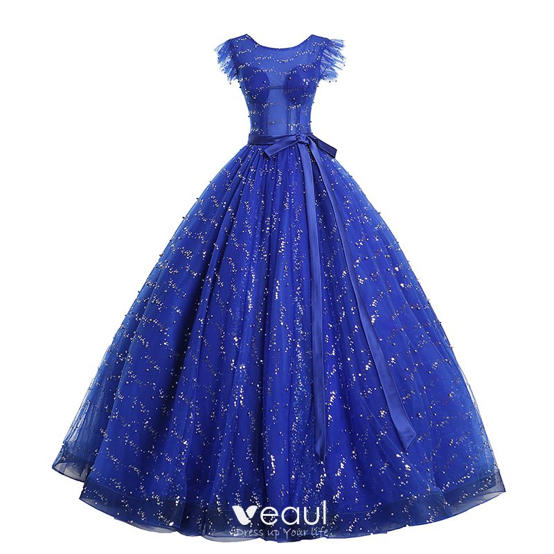 Chic / Beautiful Royal Blue Prom Dresses 2019 A-Line / Princess Scoop ...