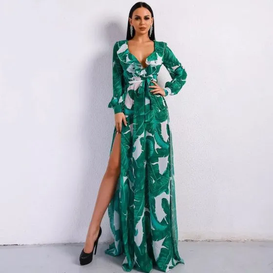 green maxi dress with split