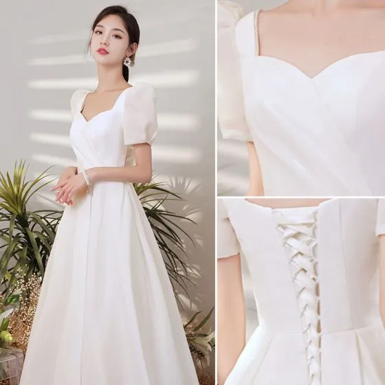 Modest / Simple Vintage / Retro Ivory Satin Wedding Dresses 2021 A-Line ...