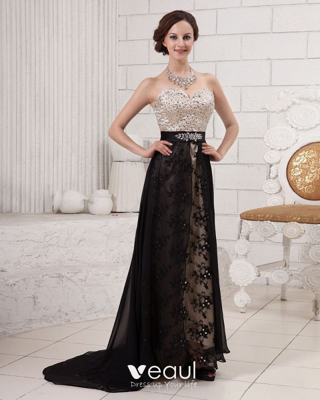 Starry Night Evening Dress Multi Color Sequin and Black Chiffon Plus Size  Empire Gown