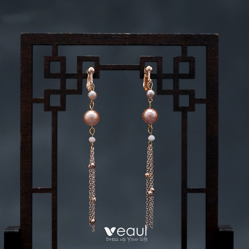 Chinese style Rose Gold Bridal Jewelry 2020 Alloy Leaf Pearl Tassel ...