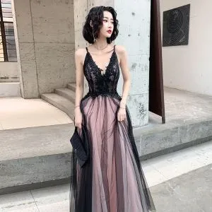 Sexy Black Evening Dresses 2020 A-Line / Princess Spaghetti Straps ...