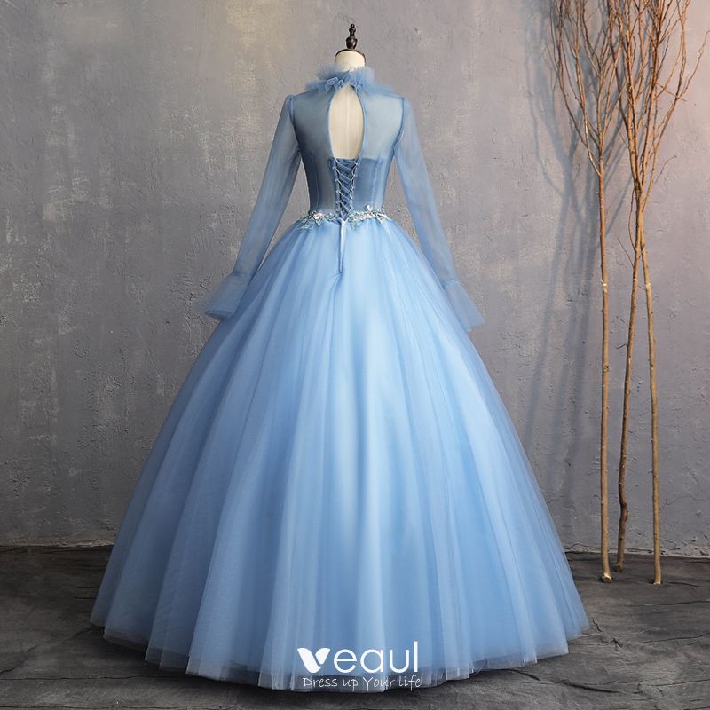 Vintage / Retro Sky Blue 2019 A-Line / Princess Formal Dresses High ...