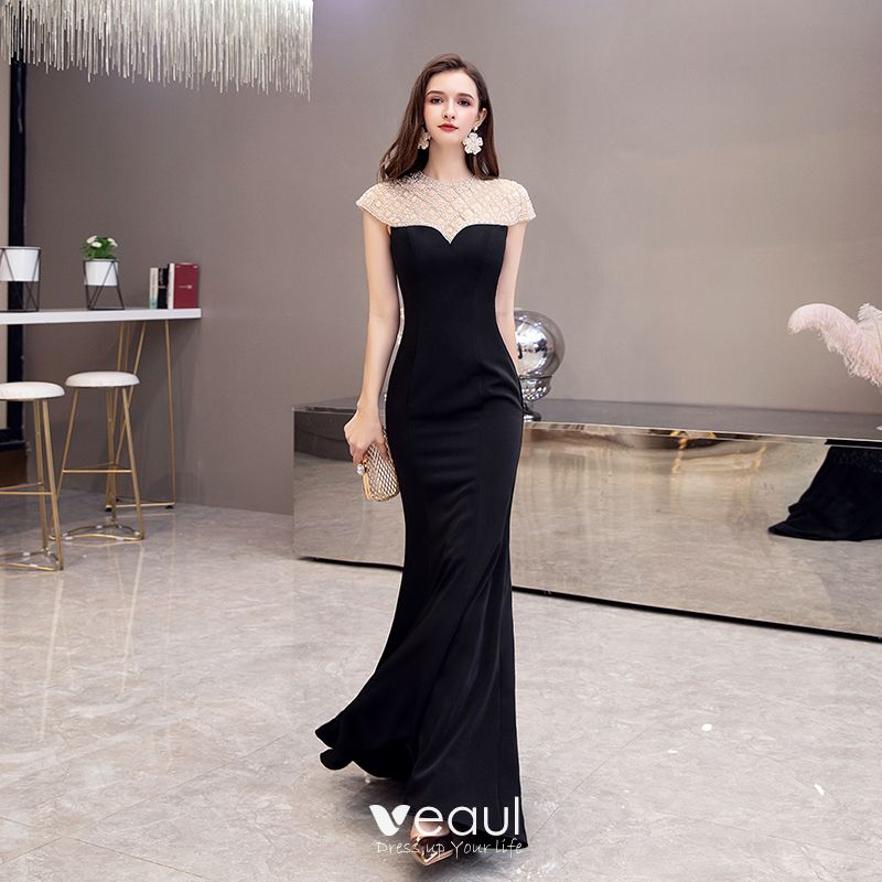 Fashion Black See-through Evening Dresses 2020 Trumpet / Mermaid Scoop ...