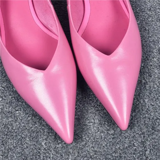 Classy Candy Pink Casual Pumps 2019 Leather 3 cm Stiletto Heels Low ...