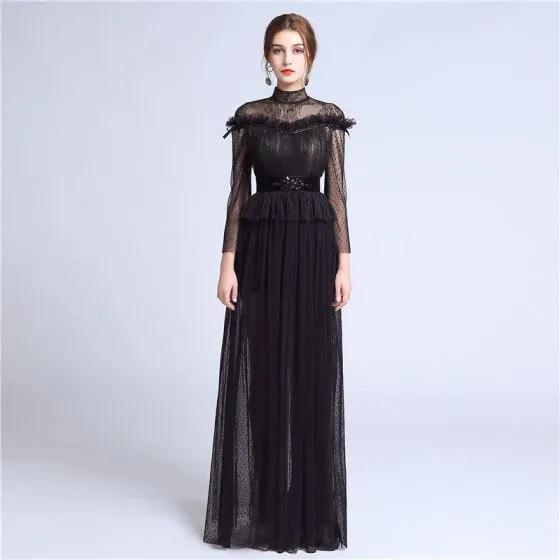 Black Lace High Neck Floor Length Dress