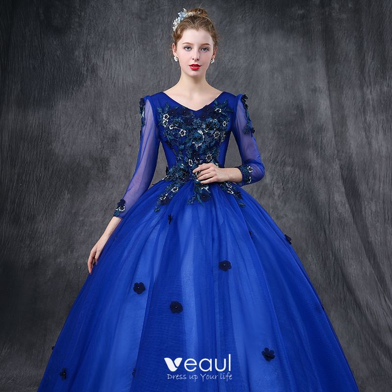 Vintage / Retro Quinceañera Royal Blue Prom Dresses 2019 Ball Gown V ...
