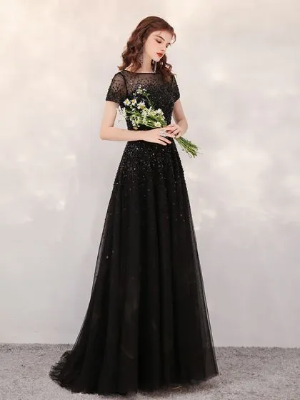 High-end Black See-through Evening Dresses 2020 A-Line / Princess ...