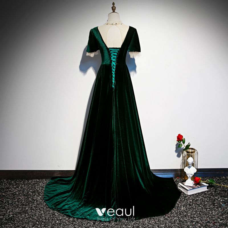 Chic / Beautiful Dark Green Velour Evening Dresses 2020 A-Line ...