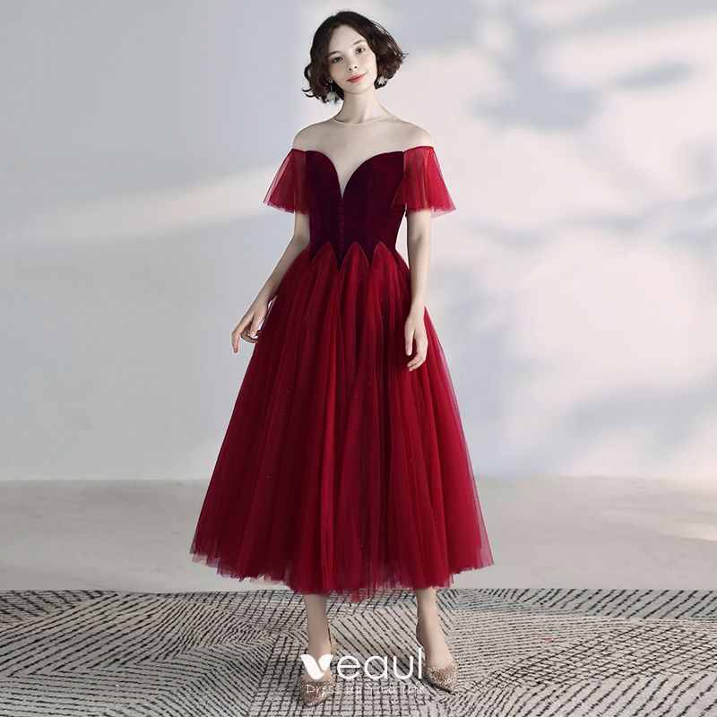 Chic / Beautiful Burgundy Prom Dresses 2019 A-Line / Princess Suede ...