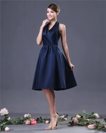 navy blue knee length bridesmaid dresses